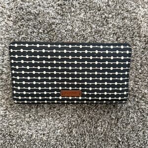 Fossil Black Wallet with White Dot Stripe Pattern